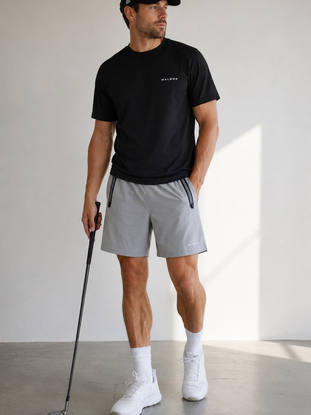 Malbon Performance 2-1 Golf Shorts Men’s Medium Gray 5.5”